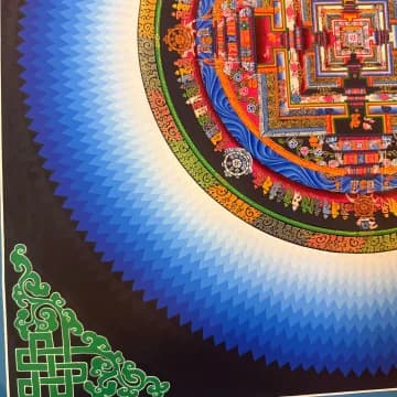 Kalachakra Mandala Thangka, Hand-Painted in Nepal | Blue Sunburst Halo | 50 x 50 cm image 3