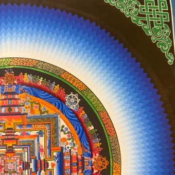 Kalachakra Mandala Thangka, Hand-Painted in Nepal | Blue Sunburst Halo | 50 x 50 cm image 4