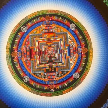 Kalachakra Mandala Thangka, Hand-Painted in Nepal | Blue Sunburst Halo | 50 x 50 cm image 7